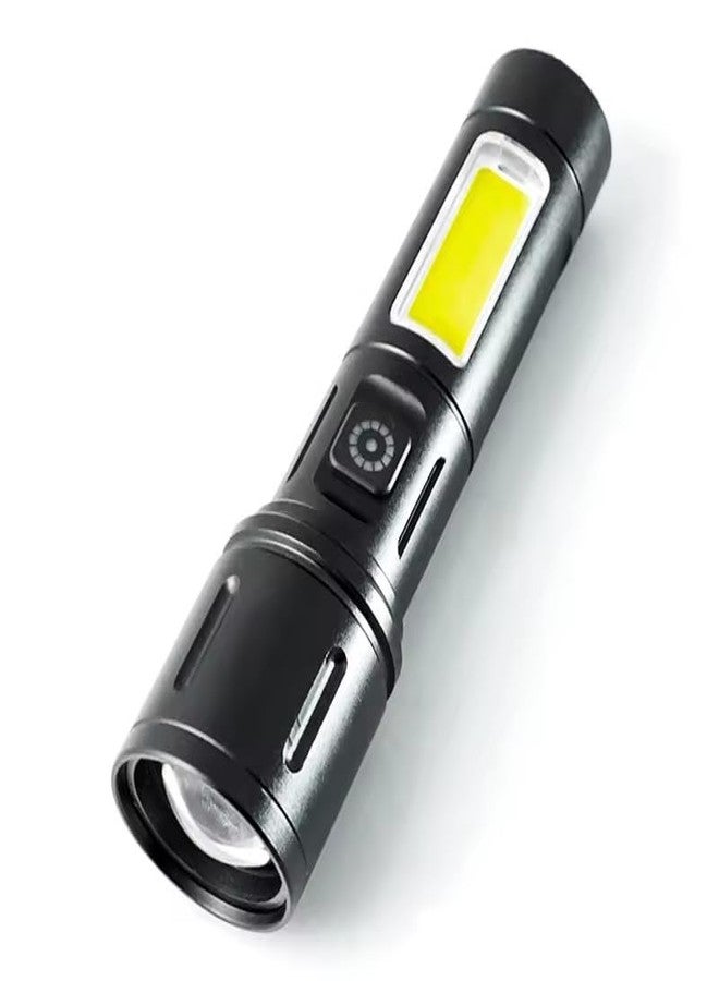 DotCom Metal Led Torch Light Long Range 2 Km with Type C Charging Port & 6 in 1 Torch (Black, 13.5 cm, Rechargeable) - Image 1